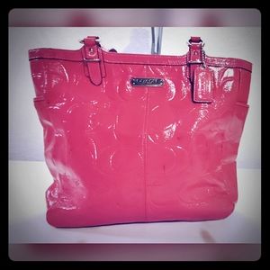 Pink patent leather coach tote